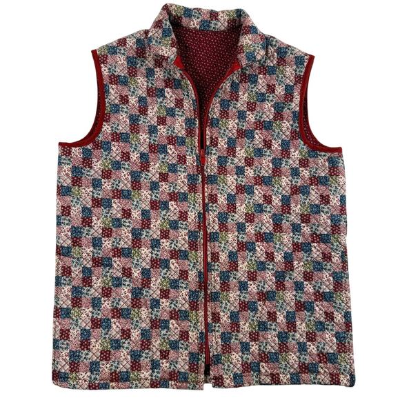 Vintage Handmade Quilted Cottage Grandma Red Quilt Vest W/ Pockets Size Small - Picture 1 of 8